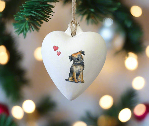 Border Terrier Ceramic Heart Bauble